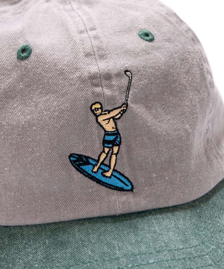 SURFER 6 PANEL PIGMENT DYED TWO TONE CAP GREY & GREEN