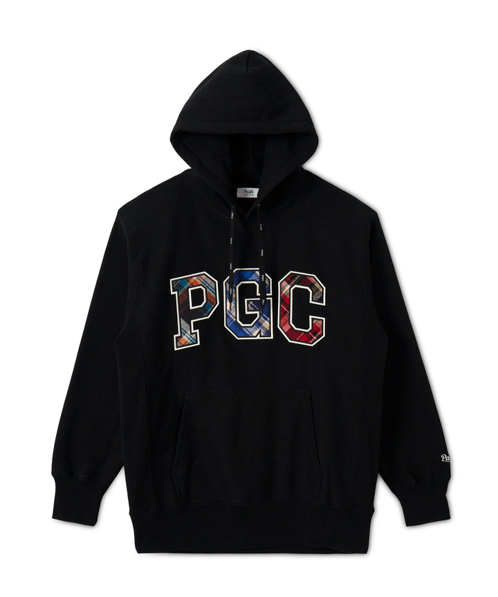 CHECKERED PATTERN LOGO SWEAT HOODIE BLACK