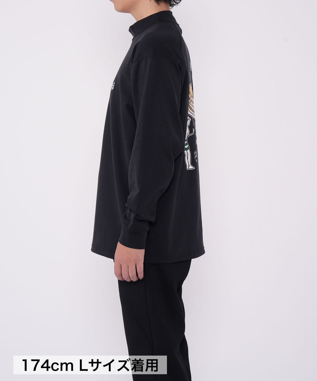 MOCK-NECK BIG TEE LONG SLEEVE GOLF & PANCAKE BLACK
