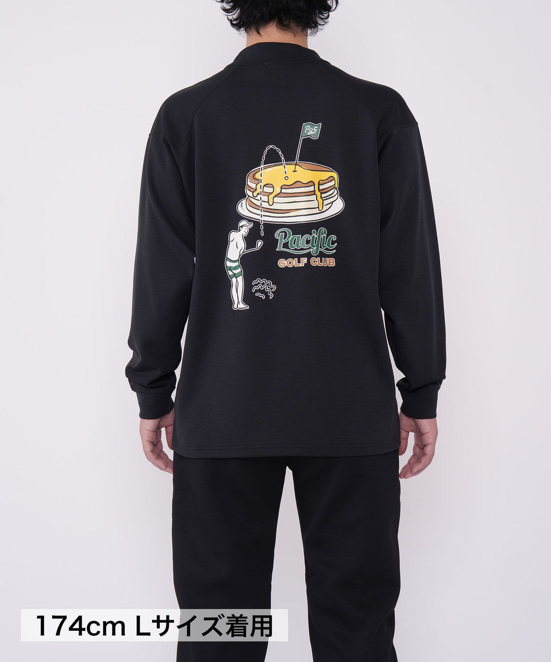 MOCK-NECK BIG TEE LONG SLEEVE GOLF & PANCAKE BLACK
