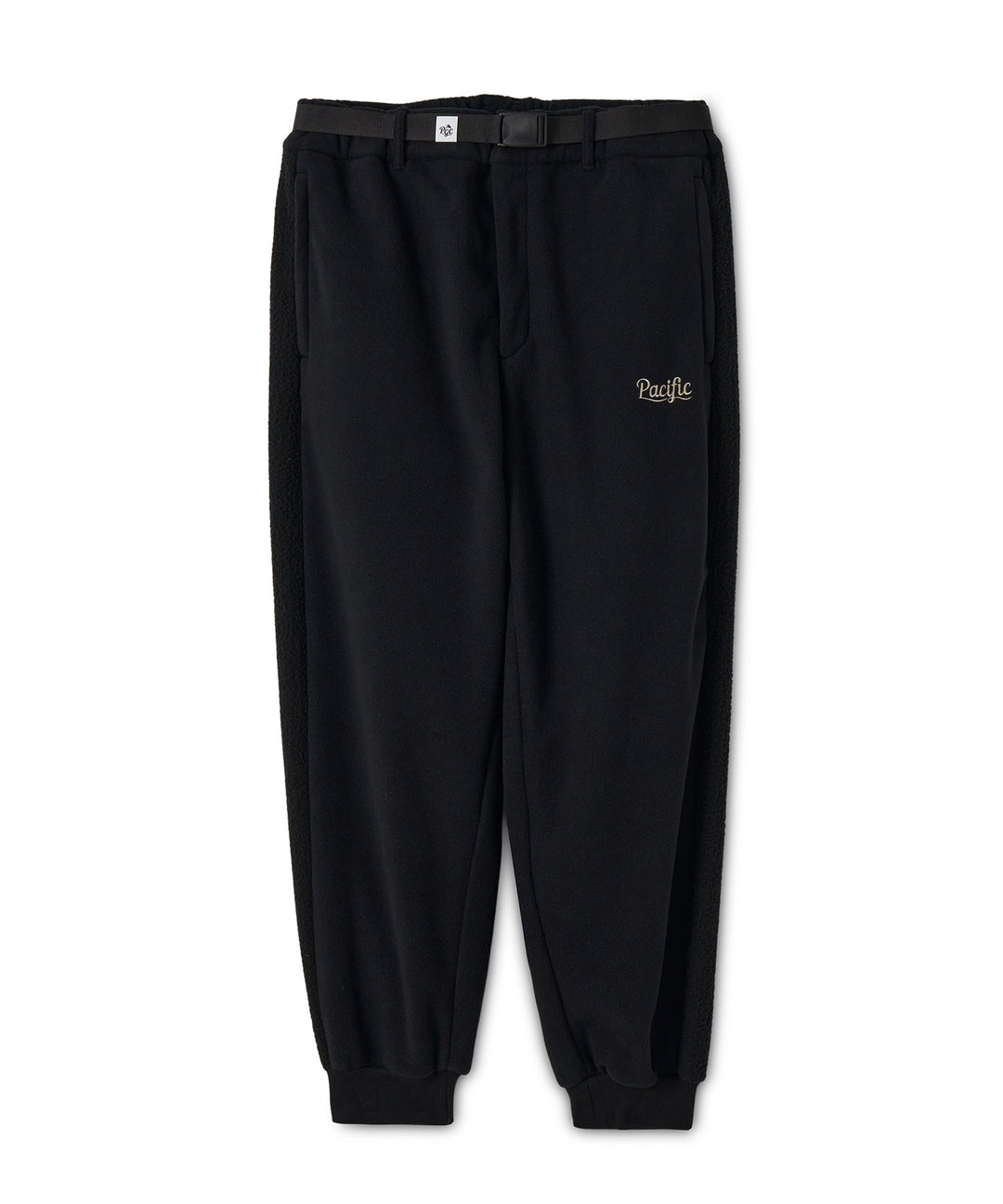 COMBINATION FLEECE SIDE STRIPE RIBBED PANTS BLACK