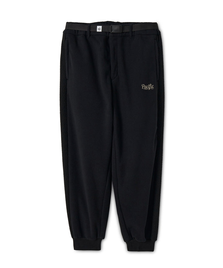COMBINATION FLEECE SIDE STRIPE RIBBED PANTS BLACK