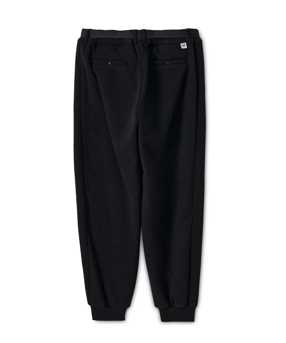 COMBINATION FLEECE SIDE STRIPE RIBBED PANTS BLACK