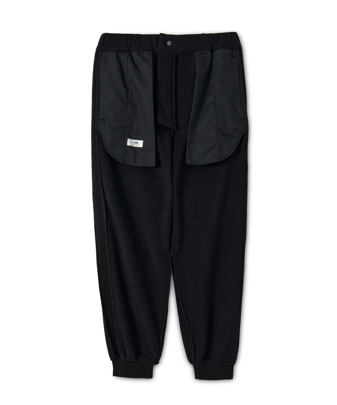 COMBINATION FLEECE SIDE STRIPE RIBBED PANTS BLACK
