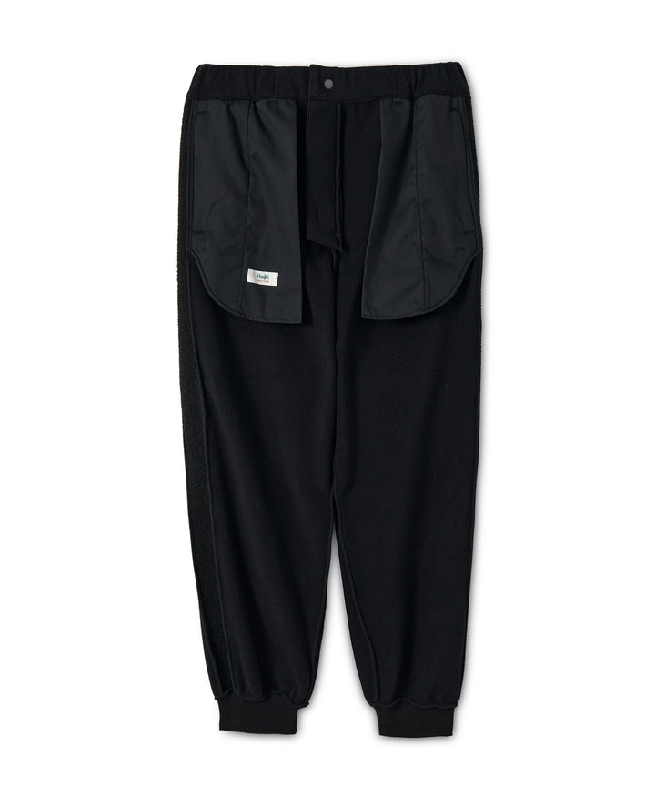 COMBINATION FLEECE SIDE STRIPE RIBBED PANTS BLACK