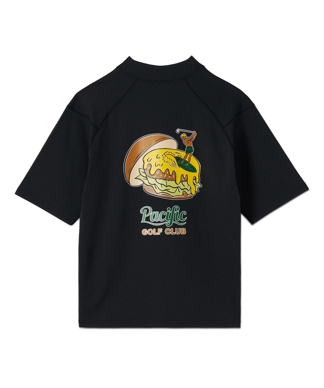 MOCK-NECK BIG TEE HALF SLEEVE GOLF & HAMBURGER BLACK