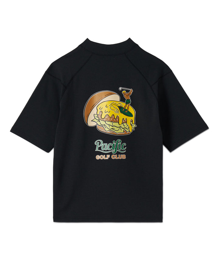 MOCK-NECK BIG TEE HALF SLEEVE GOLF & HAMBURGER BLACK