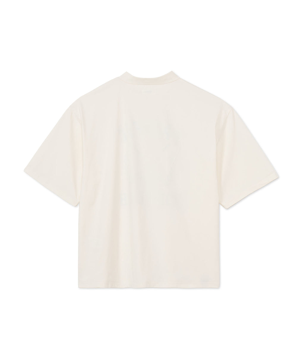 MOCK-NECK BIG TEE HALF SLEEVE LAUREL PRINT IVORY