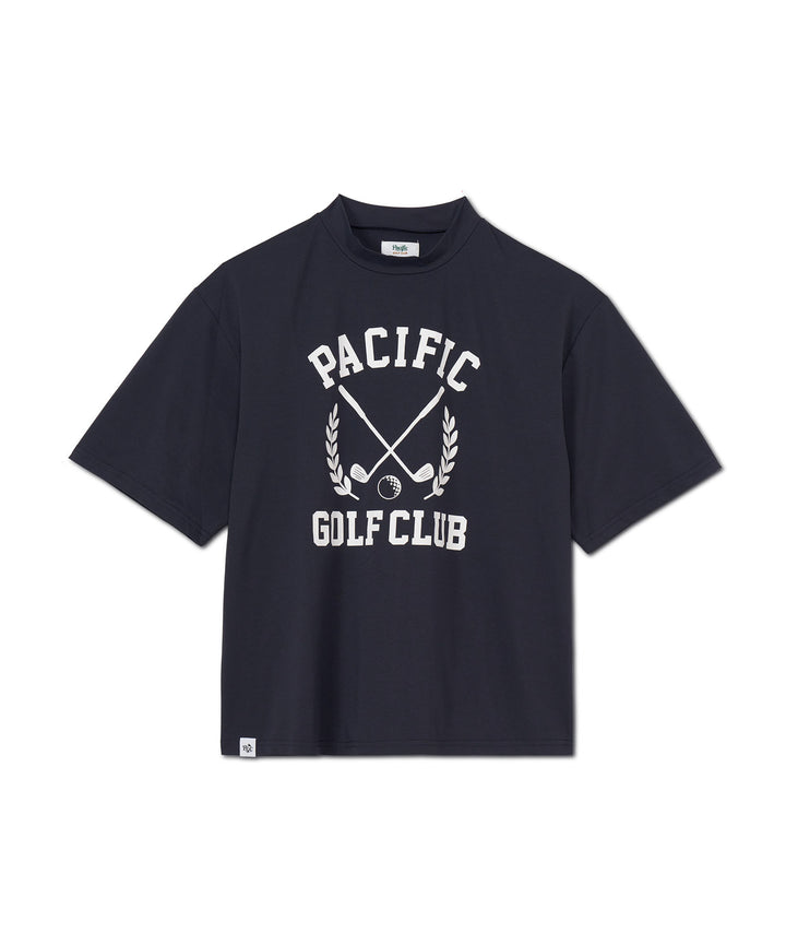 MOCK-NECK BIG TEE HALF SLEEVE LAUREL PRINT NAVY