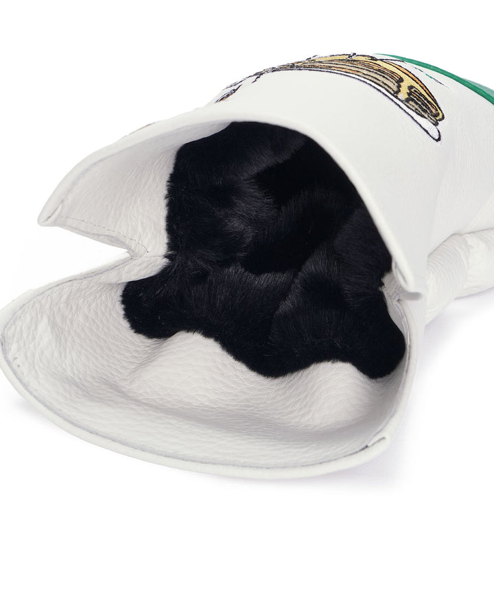 EMBROIDERY LEATHER DRIVER HEAD COVER WHITE